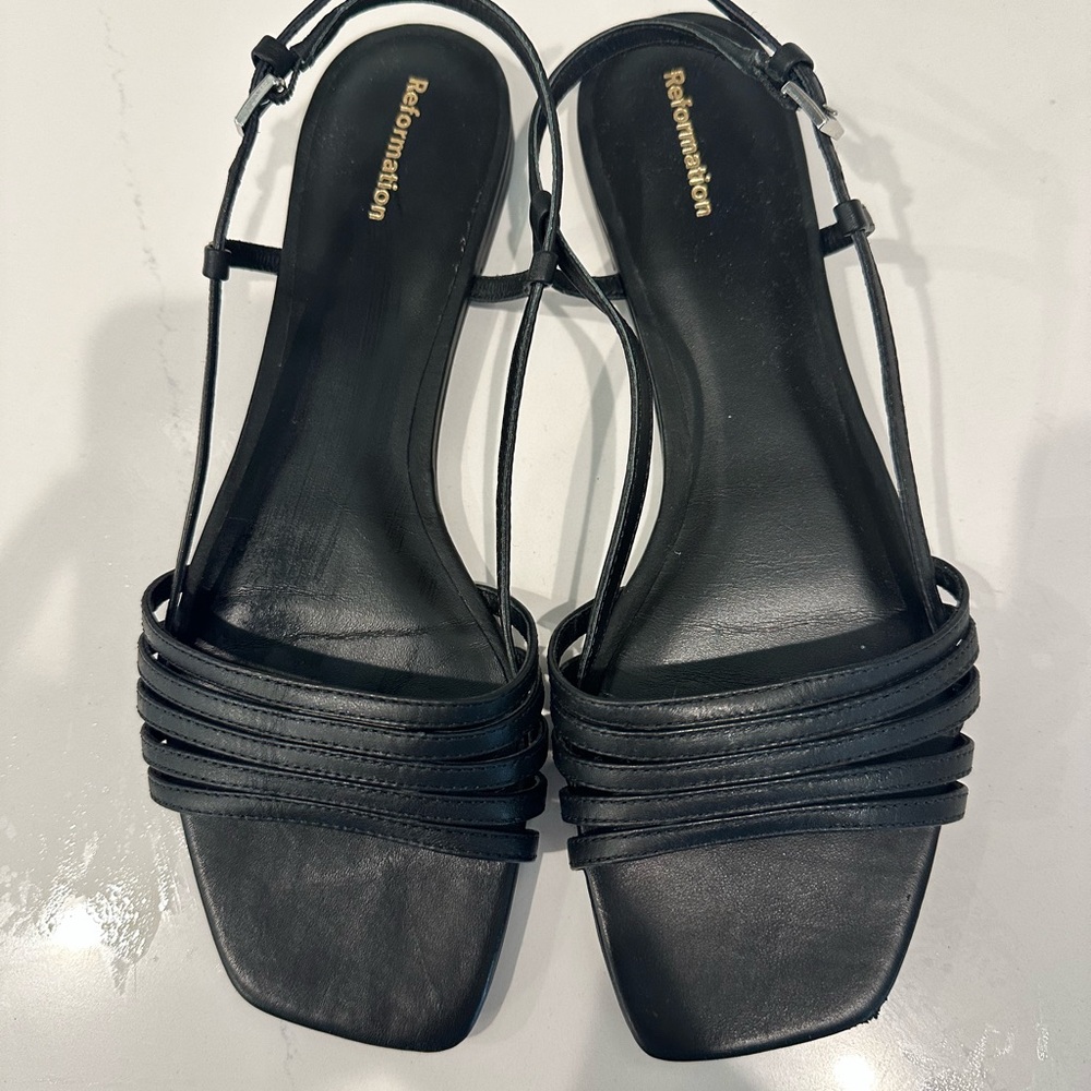 Reformation Black Strappy Square-Toe Sandals
